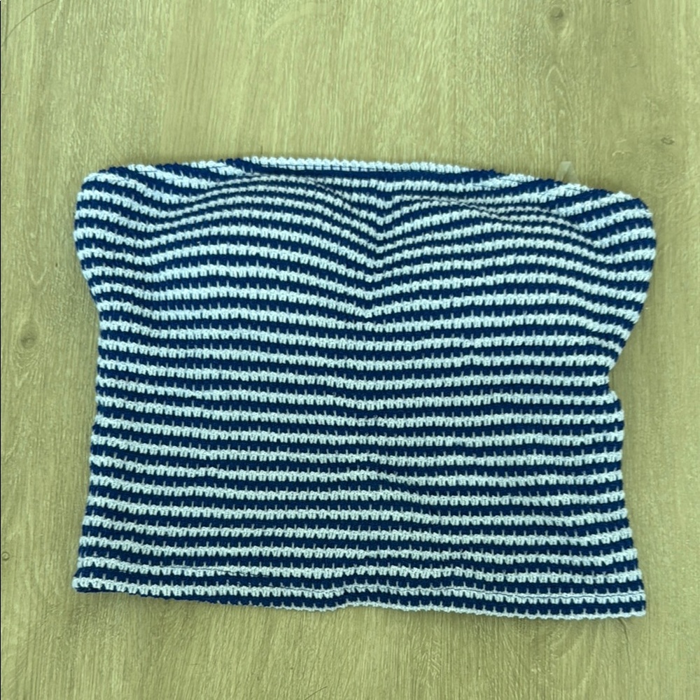 Striped Blue and White Knit Tube Top
